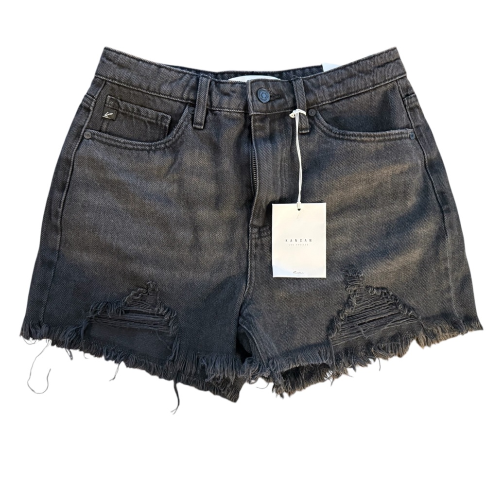 Kancan Everything’s Better High Rise Mom Shorts women’s Sz 7/27 faded black